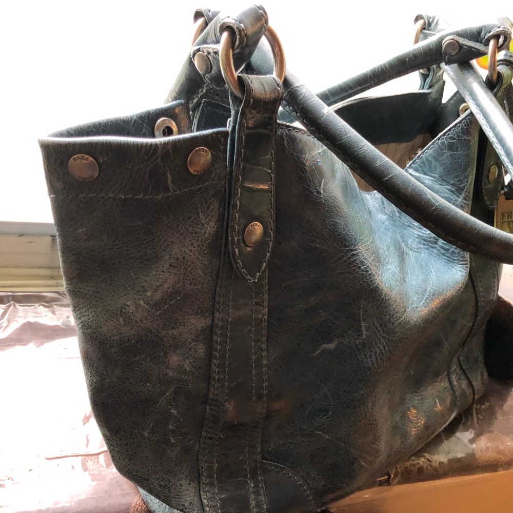 FRYE AND CO. Distressed Black Leather Satchel